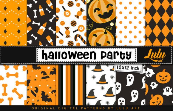 Halloween Party Patterns: Digital Paper & Brushes