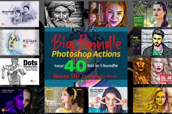 Photoshop Actions Bundle: 50 Watercolor Brushes