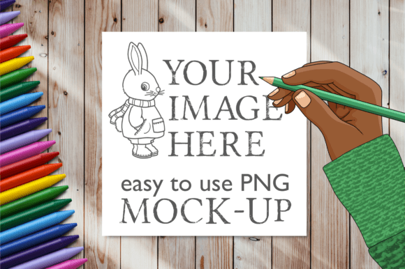 Square Coloring Page Card Mockup Crayons